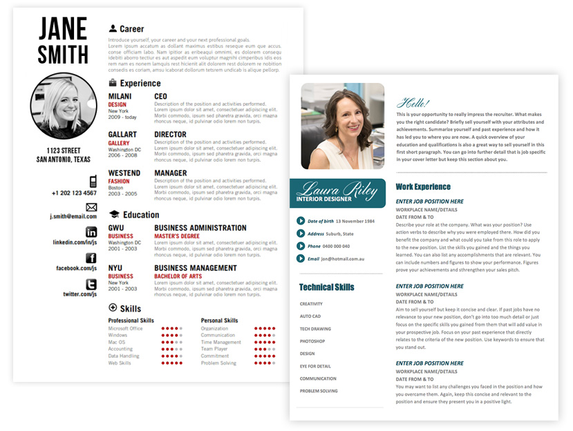 Examples of resumes with photos